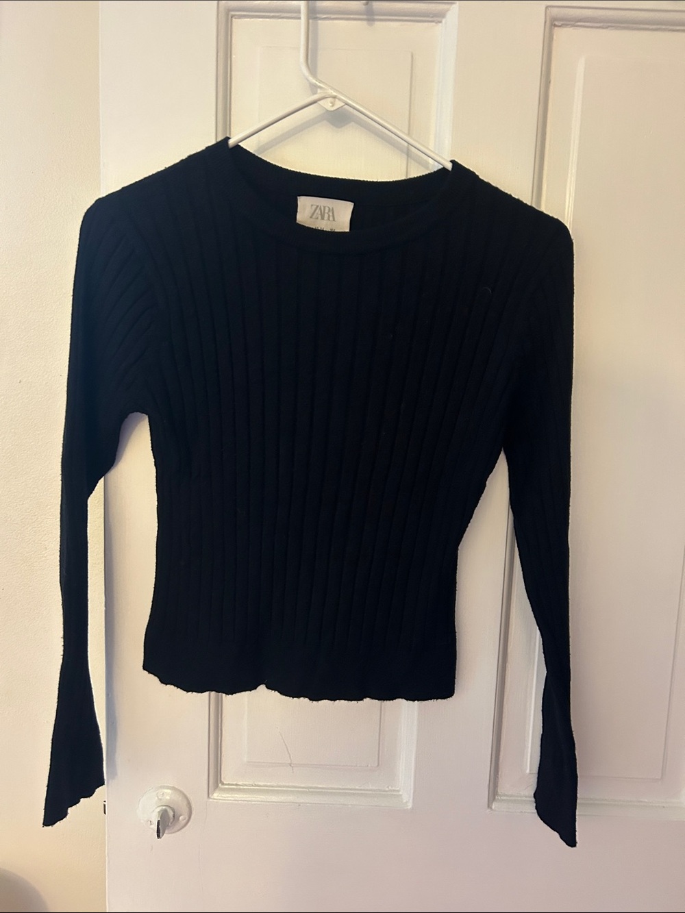 Zara Girls Black Ribbed Crewneck Long-Sleeve Sweater